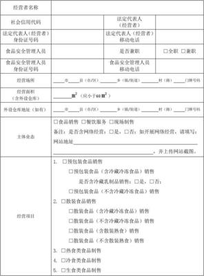 山西食品小经营店备案证备案登记表